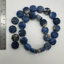 Load image into Gallery viewer, Sodalite Carved Chinese Symbol Coin Beads | 15x8mm| Blue, White| 13 Half Strand|