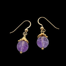 Load image into Gallery viewer, Royal Natural Amethyst 22K Gold Over Solid Sterling Earrings 310453A1x