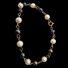 Load image into Gallery viewer, Peacock/Cream Fresh Water Pearl 14Kgf Bracelet 400005