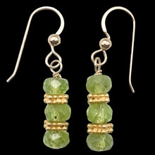 Load image into Gallery viewer, Natural Green Peridot Faceted Rondel 14K Gold Filled Earrings | 1 1/4" Long |