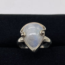 Load image into Gallery viewer, Moonstone Sterling Silver Teardrop Stone Ring | Size 9 | White Blue |