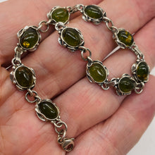 Load image into Gallery viewer, Amber Sterling Silver Bezel Set 8x6mm Stones | 7 1/2" Long | Green | 1 Bracelet|