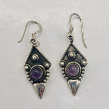 Load image into Gallery viewer, Amethyst Sterling Silver Antiqued Earrings | 1 1/2" Long | Purple | 1 Pair |