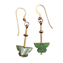 Load image into Gallery viewer, Jade Butterfly 14K Rose Gold Filled Leaf Earrings | 1 3/4" Long| Green | 1 Pair|