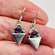 Load image into Gallery viewer, Amethyst Sterling Silver Triangle Earrings | 1" Long | Purple | 1 Pair |