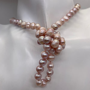 Fresh Water Pearl Knotted on Silk Necklace | 33" Long| Lavender Pink| 1 Necklace