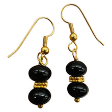 Load image into Gallery viewer, Rainbow Obsidian Round Bead and Yellow Gold Earrings