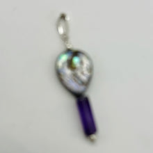 Load image into Gallery viewer, Amethyst, Abalone Sterling Silver Pendant| 1 3/4" Long| Purple, Blue| 1 Pendant|
