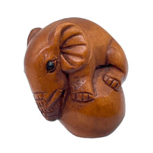Load image into Gallery viewer, Carved & Signed Boxwood Circus Elephant Ojime/Netsuke Bead | 23x22x15mm | Brown