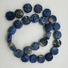Load image into Gallery viewer, Sodalite Carved Chinese Symbol Coin Strand | 15x8mm | Blue, White | 27 Beads |