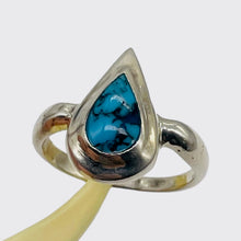Load image into Gallery viewer, Turquoise Sterling Silver Teardrop Ring | Size 7.75 | Blue Black | 1 Ring |