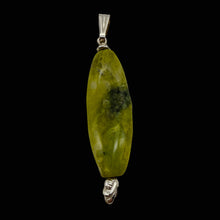 Load image into Gallery viewer, Serpentine New Jade Sterling Silver Round Marquis Pendant | 2" Long | Green | 1}