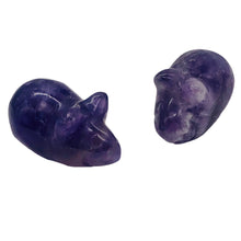 Load image into Gallery viewer, Two Amethyst Carved Mouse Animal Beads | 19x11x11 mm | Purple