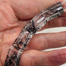 Load image into Gallery viewer, Tourmalinated Double Drilled Quartz 16" Strand | 23x15x7mm| Clear, Black| 20 Bds