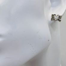 Load image into Gallery viewer, Butterfly Marcasite CZ Sterling Silver Earrings | 3/8" | Silver | 1Pair |