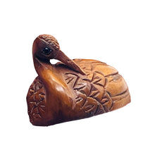 Load image into Gallery viewer, Grace Carved & Signed Boxwood Crane Bird Ojime/Netsuke Bead | 24x19x18mm | Brown