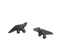 Load image into Gallery viewer, Gators 2 Carved Hematite Alligator Beads | 28x14x7mm | Silver black