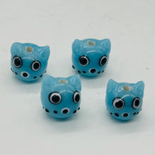 Load image into Gallery viewer, Kitty Cat Ceramic Round Beads | 15mm | Baby Blue | 4 Beads |