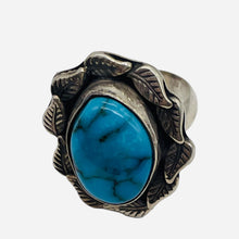 Load image into Gallery viewer, Turquoise Sterling Silver Oval w/Leaves Ring | 5.5 | Blue | 1 Ring |