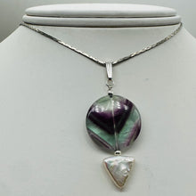 Load image into Gallery viewer, Fluorite and Pearl Sterling Silver Pendant | 1 3/4" Long | Purple, White |