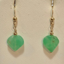 Load image into Gallery viewer, Chrysoprase Hearts 14K Gold Earrings Delightful | 1 3/8" Long |