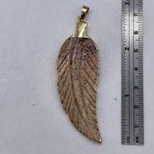 Load image into Gallery viewer, Jasper Carved Gold Trim Leaf Pendant | 3" Long | Beige Mauve | 1 Pendant |