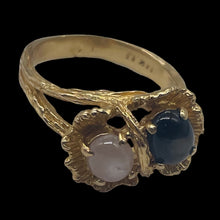 Load image into Gallery viewer, Star Sapphires 14K Yellow Gold Ring |7x5 Oval Stones | Size 7.75 | Black, White|