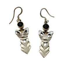Load image into Gallery viewer, Stellar! Black Onyx Sterling Silver Kitty Cat Earrings | 1 1/2" Long |