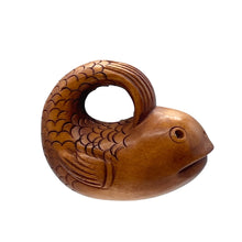Load image into Gallery viewer, Carved & Signed Adorable Fish Boxwood Ojime/Netsuke Bead | 26x23x16mm | Brown