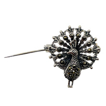 Load image into Gallery viewer, Peacock Marcasite Sterling Silver Sweater Pin| 1" Long | Silver | 1 Pin |