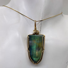Load image into Gallery viewer, Labradorite Fiery 14K Gold Wire Wrap 35x20mm Stone Pendant | 2 1/4" Long| Green|
