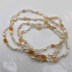 Peach, White Pearl and Moonstone Random | 40" | Peach White Clear | 1 Necklace |