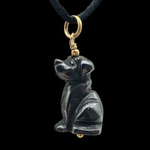 Load image into Gallery viewer, Faithful Hematite Hand Carved Dog 22K Vermeil Pendant 509261HMG
