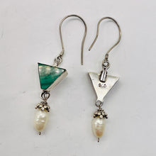 Load image into Gallery viewer, Malachite Fresh Water Pearl Sterling Silver Earrings | 2 1/4" Long| Green White|