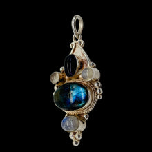 Load image into Gallery viewer, Amethyst Moonstone Labradorite Sterling Silver Goddess Pendant | 2 1/2" Long |