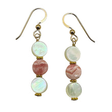 Load image into Gallery viewer, Rhodocrosite Mother of Pearl 14K Gold Filled Drop Earrings | 1 3/4"| Pink White|