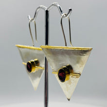 Load image into Gallery viewer, Garnet Sterling Silver Triangle Earrings | 2" Long | Red Silver | 1 Pair |