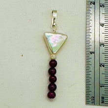 Load image into Gallery viewer, Pearl Triangle and Garnet Sterling Silver Drop Pendant| 1 3/4" Long| White, Red|