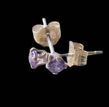 Load image into Gallery viewer, February! 3mm Created Amethyst & Silver Earrings 10146B