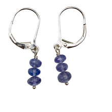 Load image into Gallery viewer, Tanzanite Sterling Silver Lever Back Earrings | 1 Inch Long | 3 Beads |