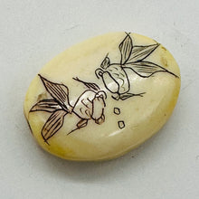 Load image into Gallery viewer, Flower Scrimshaw Oval Pendant Bead | 19x14x7mm | Red, Tan | 1 Bead |