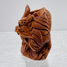 Load image into Gallery viewer, Carved Boxwood Wise Dragon On Clouds Ojime/Netsuke Bead | 22.5x24x13mm | Brown