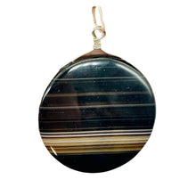 Load image into Gallery viewer, Sardonyx Agate 40mm Coin Sterling Silver Pendant | Black | 2" Long |
