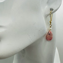 Load image into Gallery viewer, Teardrop Rhodochrosite and Pearl Drop 14K Rose Gold Filled Earrings|1 1/2" Long|