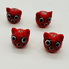Load image into Gallery viewer, Kitty Cat Ceramic Round Beads | 15mm | Red | 4 Beads |
