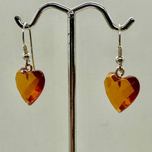 Load image into Gallery viewer, Amber Heart Dangle Sterling Silver Earrings | 1" Long | Amber | 1 Pair Earrings|