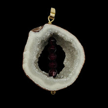Load image into Gallery viewer, Blue Chalcedony Druzy Garnet Window 14K Gold Filled Pendant | 1 3/4"Long |