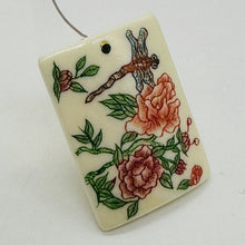 Load image into Gallery viewer, Rose Flower Dragonfly Scrimshaw Pendant Bead | 29x22x4mm | Red, Green, Cream |
