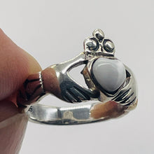 Load image into Gallery viewer, Mother of Pearl Sterling Silver Heart Claddagh Ring | Size 5 | Silver | 1 Ring |