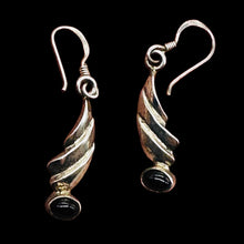 Load image into Gallery viewer, Unique! Onyx Flame Solid Sterling Silver Earrings | 1 1/2" Long |